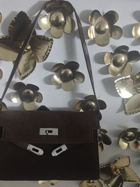 Brown Suede Shoulder Bag with Silver Hardware